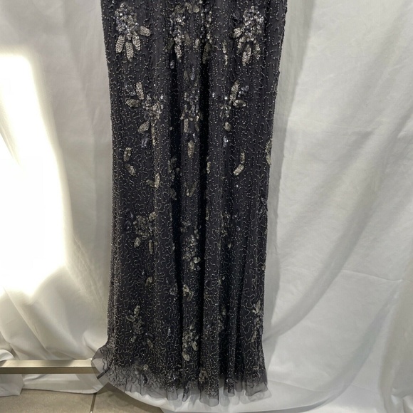 NWT Adrianna Papell Floral Beaded Mermaid‎ Capelet Gown in Gunmetal [SZ 2 ] - Picture 6 of 13